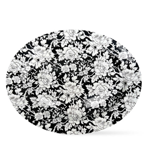 Peony Black Oval Plate