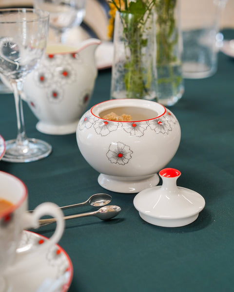 Floral Twist Sugar Bowl Red
