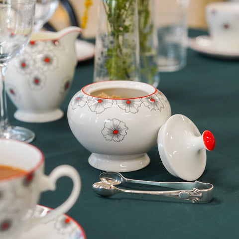 Floral Twist Sugar Bowl Red