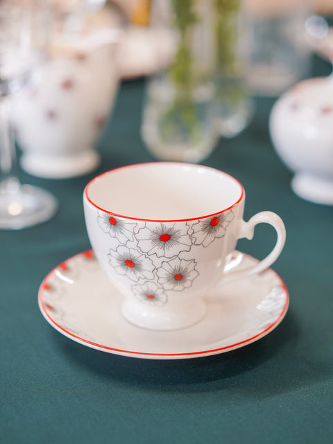 Floral Twist Cup & Saucer Red