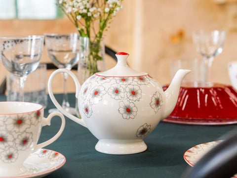 Floral Twist Teapot Red
