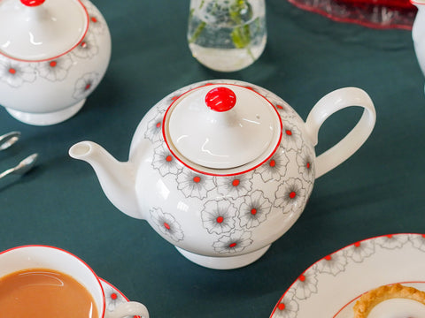 Floral Twist Teapot Red