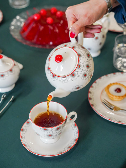 Floral Twist Teapot Red