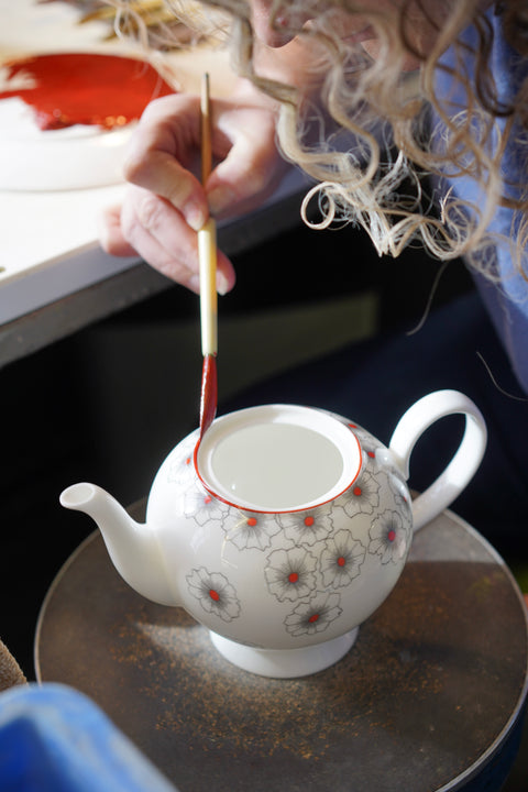 Floral Twist Teapot Red