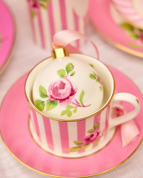 Regency Rose Pink Stripe Tea Cup & Saucer