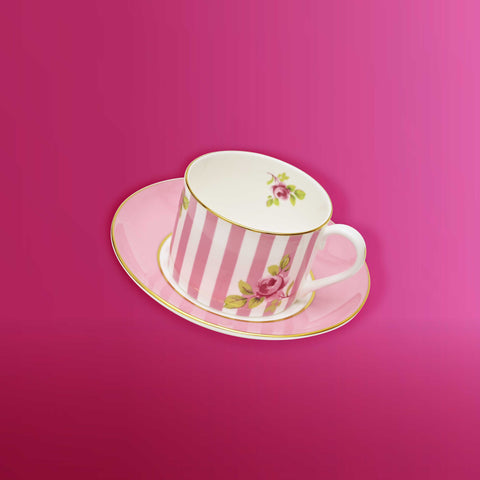 Regency Rose Pink Stripe Tea Cup & Saucer